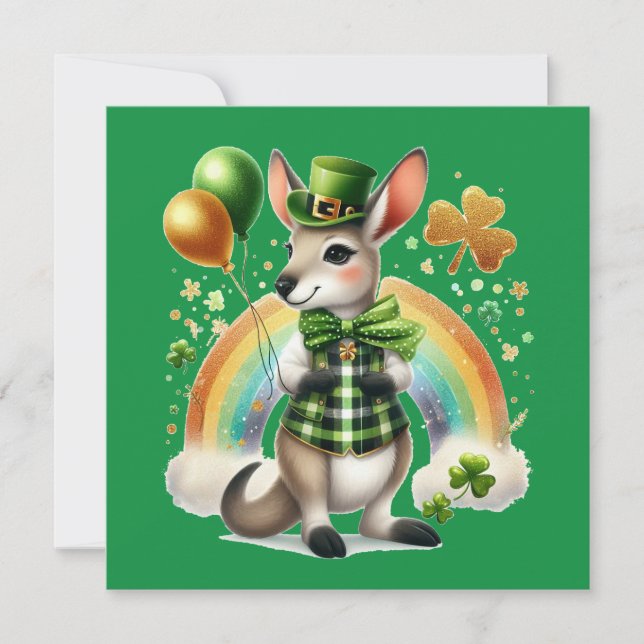 Happy St. Patrick's Day Kangaroo Flat Card (Front)