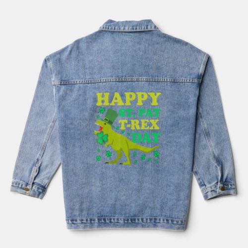 Happy St Patricks Day Kids Trex Day Dino Dinosaur  Denim Jacket