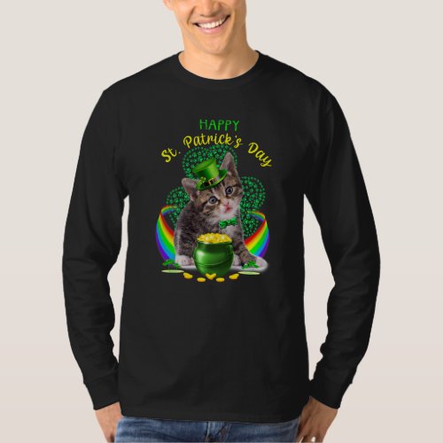 Happy St Patricks Day Kitten Leprechaun Hat Shamro T_Shirt