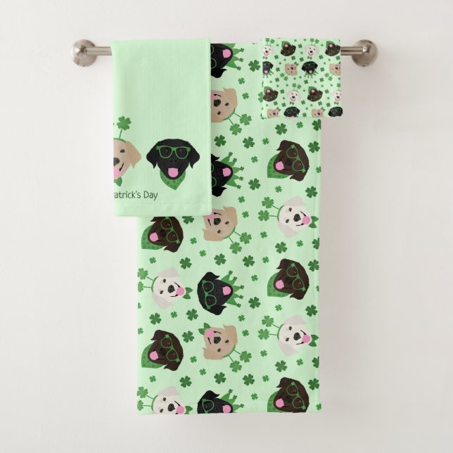 Happy St Patricks Day Labrador Retriever Dogs Bath Towel Set (Insitu)
