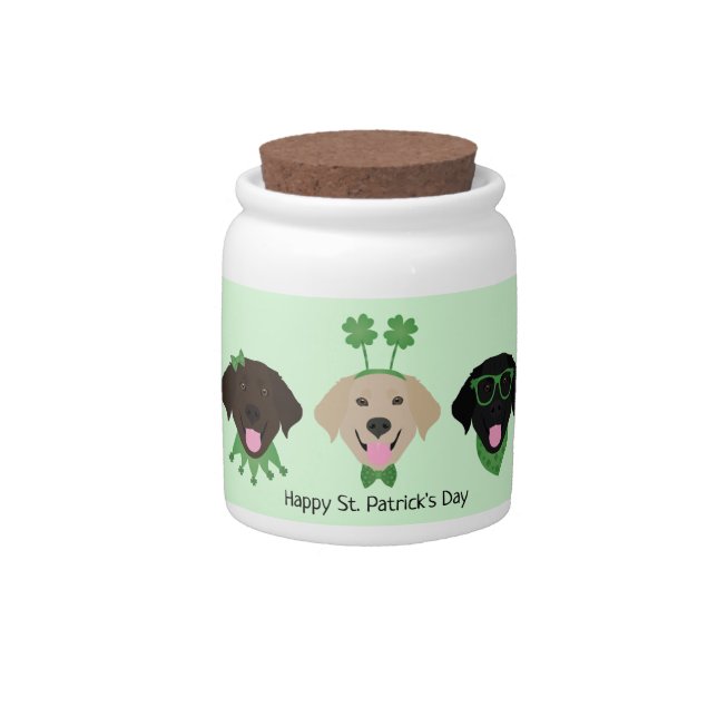 Happy St Patricks Day Labrador Retriever Dogs Candy Jar (Front)