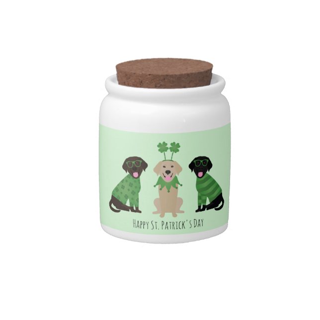 Happy St Patricks Day Labrador Retriever Dogs Candy Jar (Front)