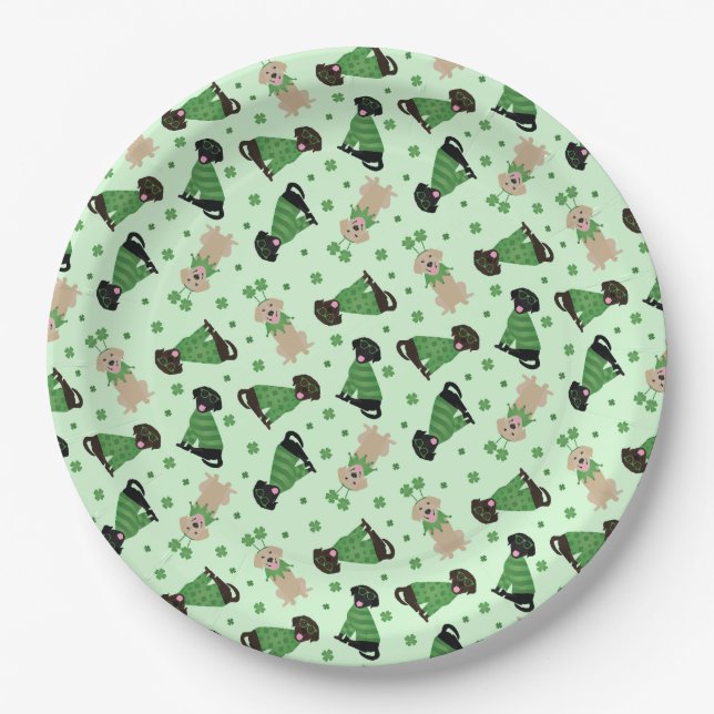 Happy St Patricks Day Labrador Retriever Dogs Paper Plates (Front)
