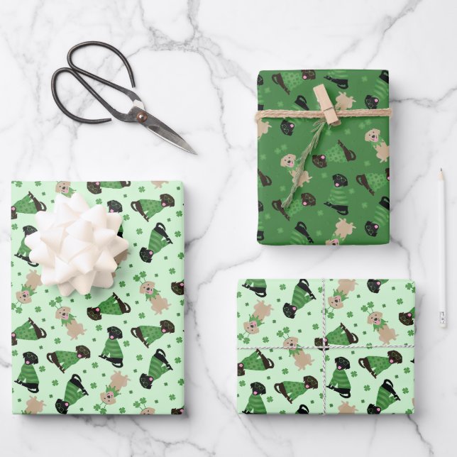 Happy St Patricks Day Labrador Retriever Dogs Wrapping Paper Sheets (Front)