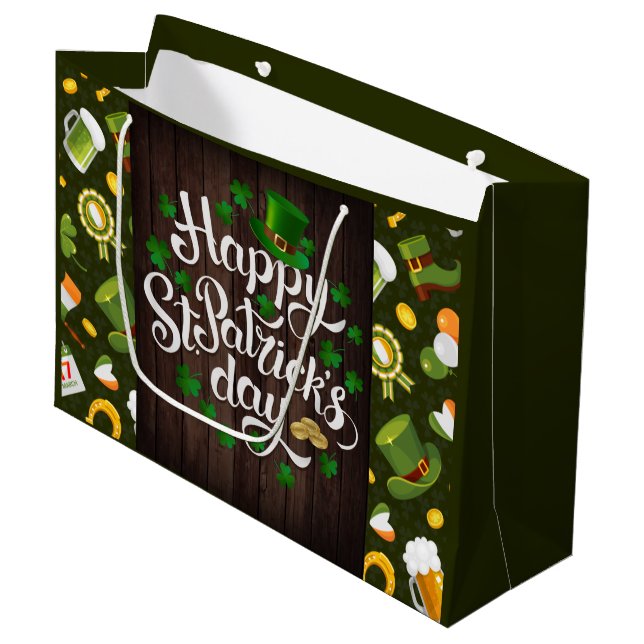 Happy St. Patrick's Day Large Gift Bag (Front Angled)
