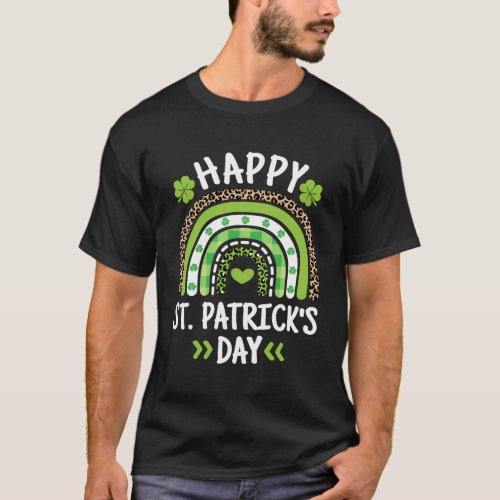 Happy St Patricks Day Leopard Print Rainbow Shamro T_Shirt