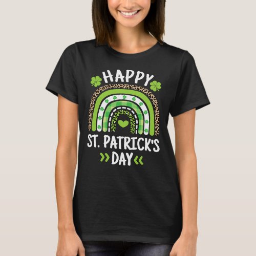 Happy St Patricks Day Leopard Print Rainbow Shamro T_Shirt
