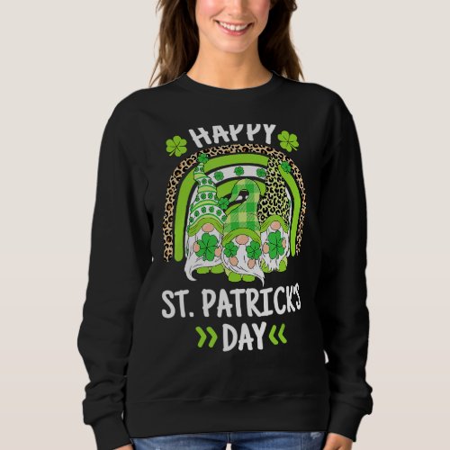 Happy St Patricks Day Leopard Rainbow Gnomes Shamr Sweatshirt
