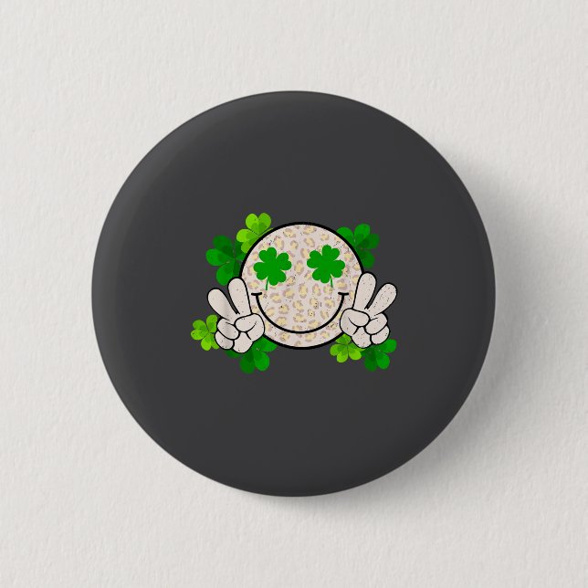 Happy St Patrick's Day Leopard Smile Face Irish Sh Button (Front)
