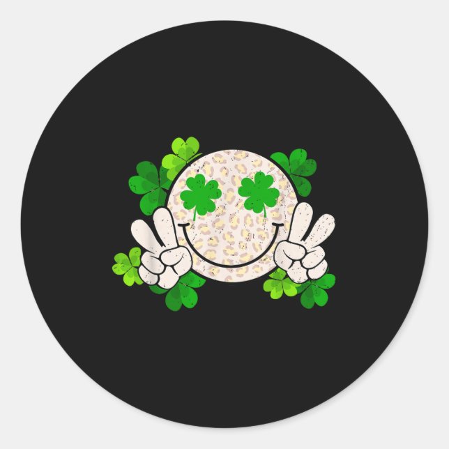 Happy St Patrick's Day Leopard Smile Face Irish Sh Classic Round Sticker (Front)