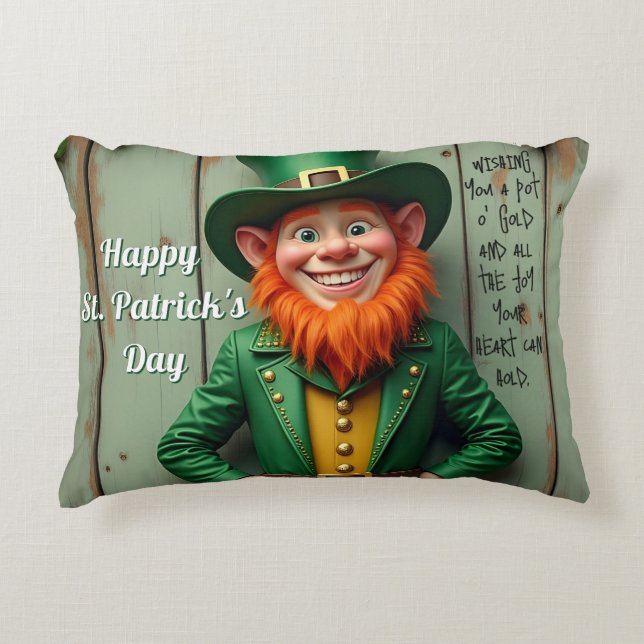 Happy St. Patrick's Day Leprechaun Accent Pillow (Front)