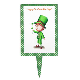 Happy St Patrick's Day Leprechaun and Clover Green Cake Topper
