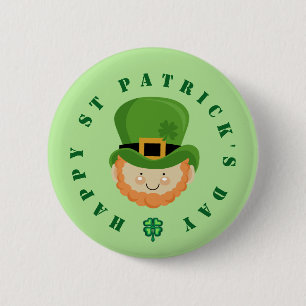 Happy St Patrick's Day leprechaun and shamrock Button