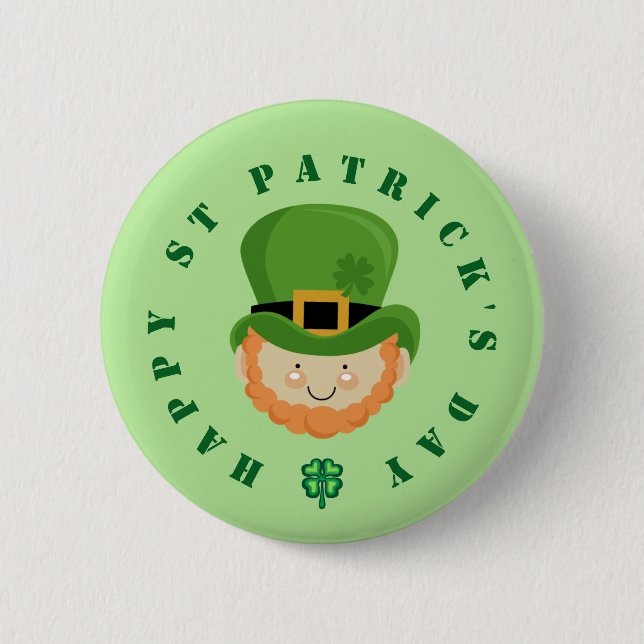 Happy St Patrick's Day leprechaun and shamrock Button (Front)