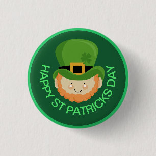 Happy St Patricks Day Leprechaun and shamrock hat Button
