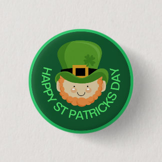 Happy St Patricks Day Leprechaun and shamrock hat Button