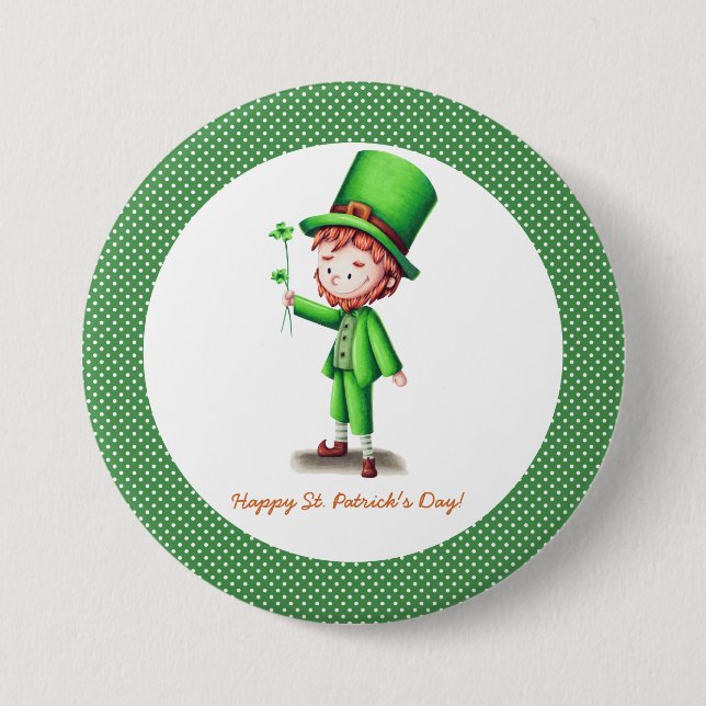 Happy St Patrick's Day Leprechaun Button (Front)