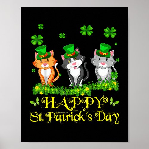 Happy St Patricks Day Leprechaun Cat Lover Shamro Poster