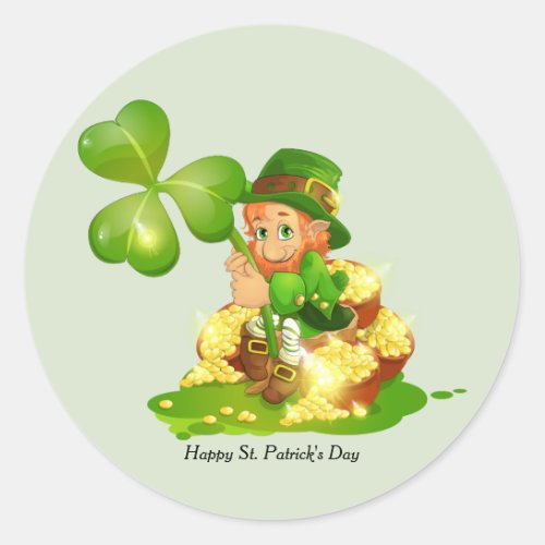 Happy St Patricks Day Leprechaun Classic Round Sticker