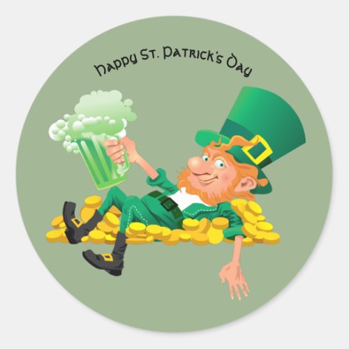 Happy St Patricks Day Leprechaun Classic Round Sticker