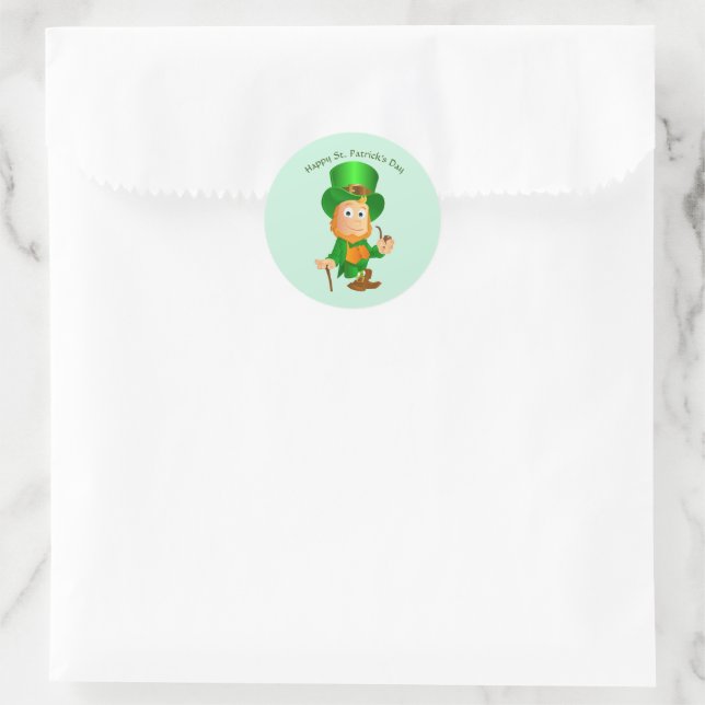 Happy St. Patrick's Day Leprechaun Classic Round Sticker (Bag)
