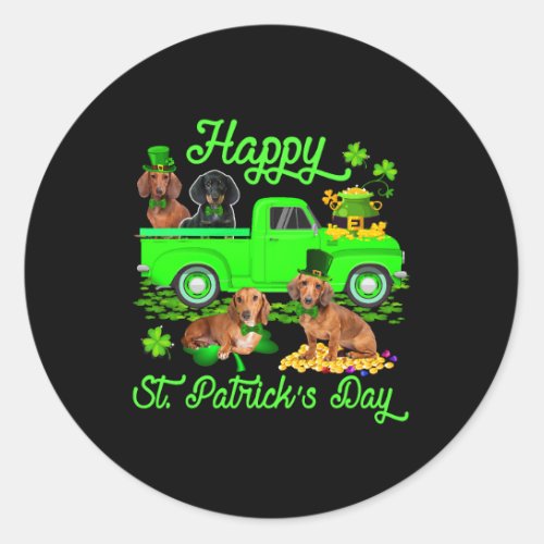 Happy St Patricks Day Leprechaun Dachshund Green  Classic Round Sticker