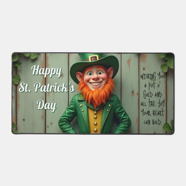 Happy St. Patrick's Day Leprechaun Desk Mat (Front)