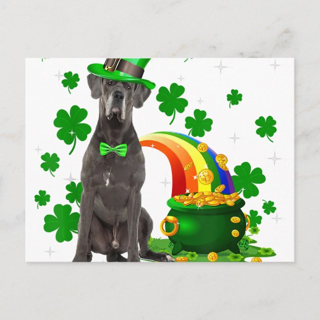 Happy St Patricks Day Leprechaun Great Dane Dog Announcement Postcard (Front)