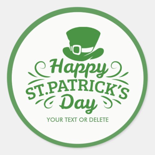 Happy St Patricks Day Leprechaun Hat Custom Text Classic Round Sticker