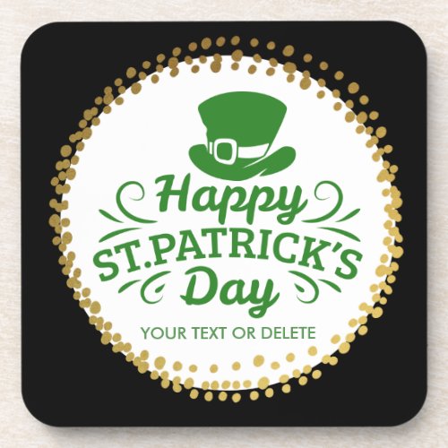 Happy St Patricks Day Leprechaun Hat Custom Text Coaster