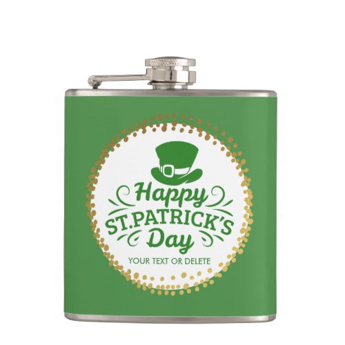 Happy St Patricks Day Leprechaun Hat Custom Text Flask