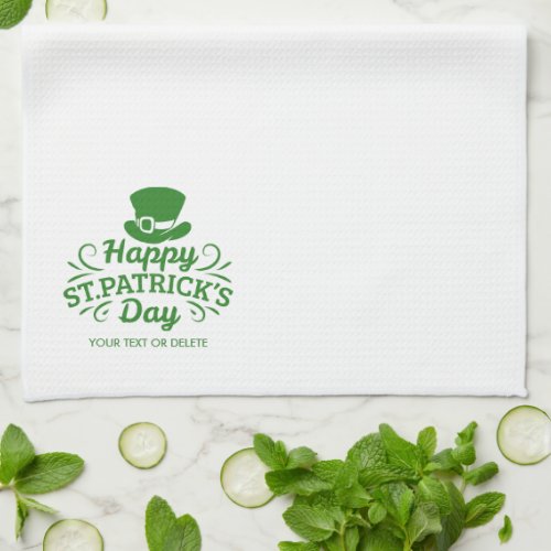 Happy St Patricks Day Leprechaun Hat Custom Text Kitchen Towel