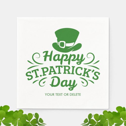 Happy St Patricks Day Leprechaun Hat Custom Text Paper Napkins