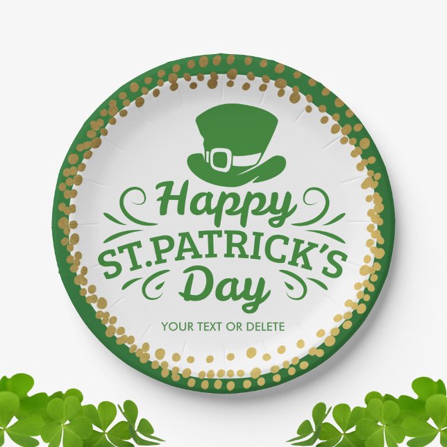 Happy St Patricks Day Leprechaun Hat Custom Text Paper Plates (Creator Uploaded)