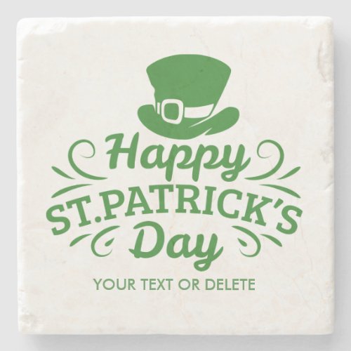 Happy St Patricks Day Leprechaun Hat Custom Text Stone Coaster