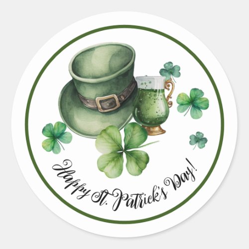 Happy StPatricks Day  Leprechaun Hat Green Beer Classic Round Sticker