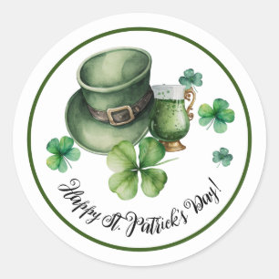 Happy St.Patrick's Day  Leprechaun Hat Green Beer Classic Round Sticker