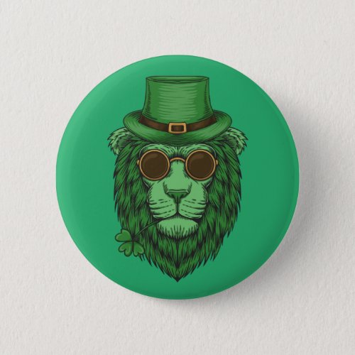 Happy St Patricks Day  Leprechaun Lion Button