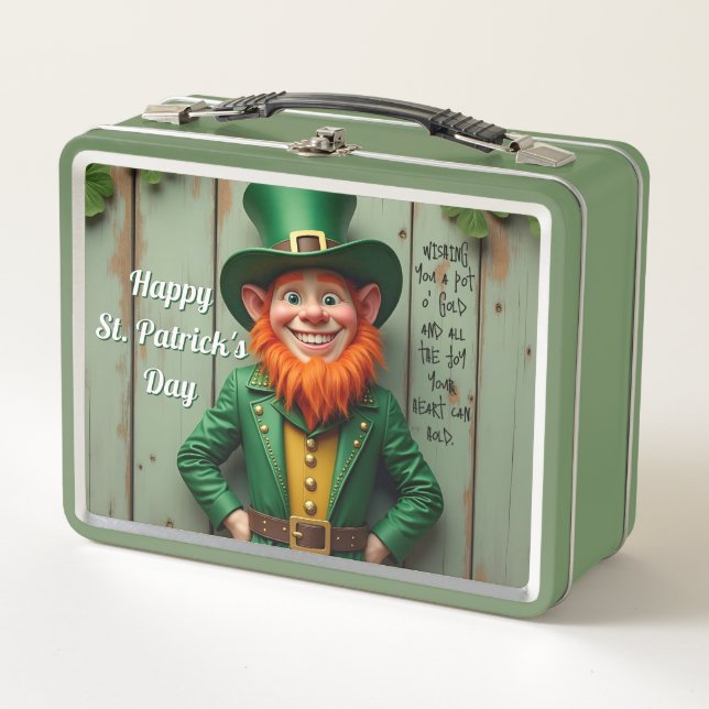 Happy St. Patrick's Day Leprechaun Metal Lunch Box (Front)
