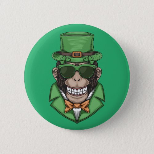 Happy St Patricks Day  Leprechaun Monkey Button