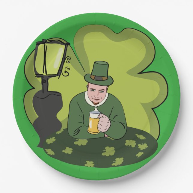 "HAPPY ST. PATRICK'S DAY" LEPRECHAUN PAPER PLATES (Front)