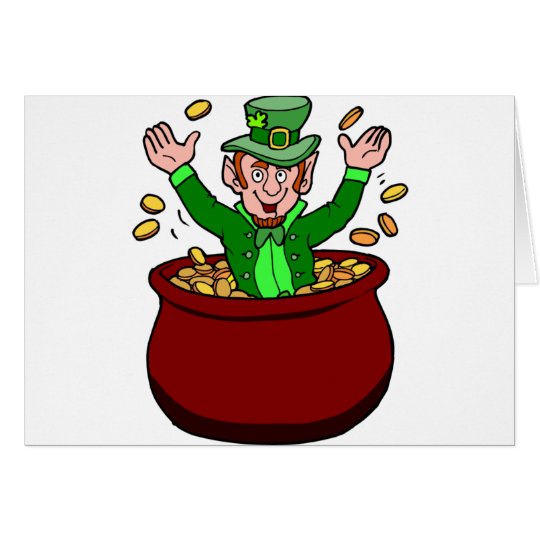 Happy St Patricks Day Leprechaun Pot Of Gold Coins Card
