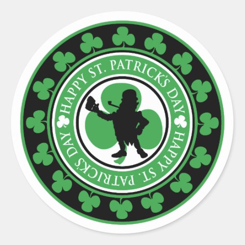 Happy St Patricks Day Leprechaun Shamrocks Classic Round Sticker