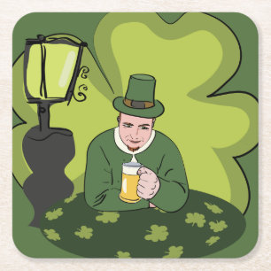 "HAPPY ST. PATRICK'S DAY" LEPRECHAUN SQUARE PAPER COASTER