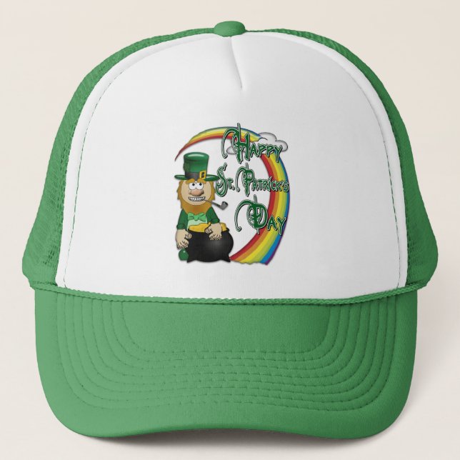 Happy St Patricks Day Leprechaun Trucker Hat (Front)