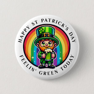 Happy St Patrick's Day Leprechaun with Green Beer Button
