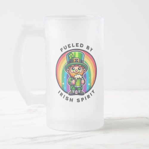 Happy St Patricks Day Leprechaun with Green Beer Frosted Glass Beer Mug