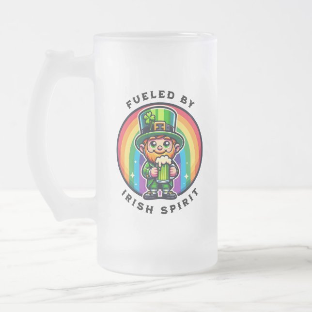 Happy St Patrick's Day Leprechaun with Green Beer Frosted Glass Beer Mug (Left)
