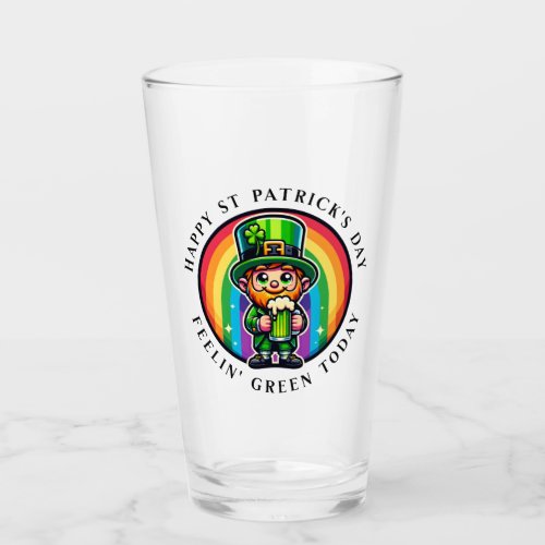 Happy St Patricks Day Leprechaun with Green Beer Glass