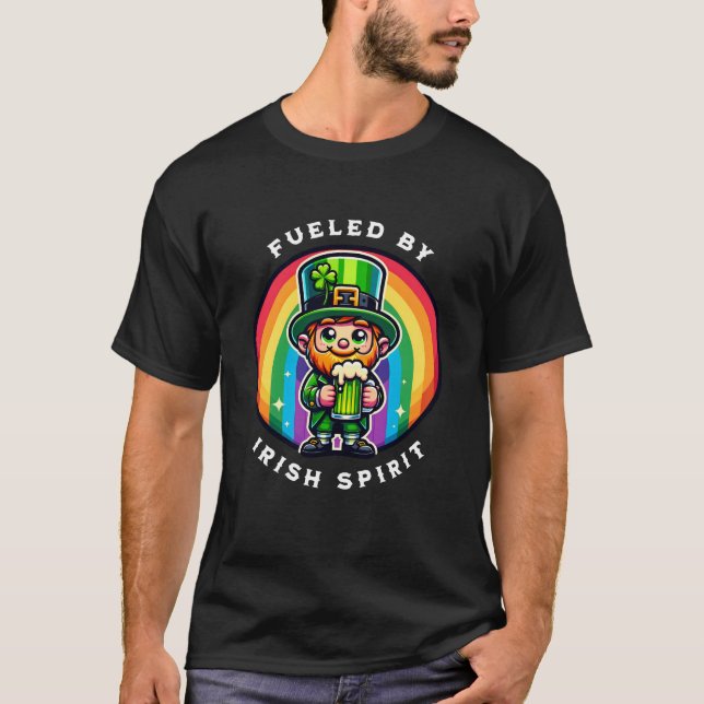 Happy St Patrick's Day Leprechaun with Green Beer T-Shirt (Front)